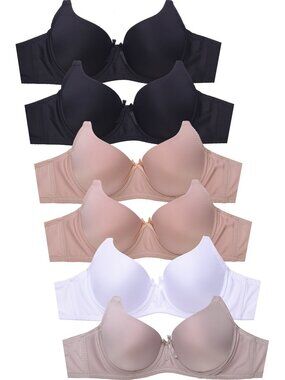 $15 SALE PACK OF 6 Sofra or Mamia Full Cup Solid T Shirt Bra (BR4290P)
